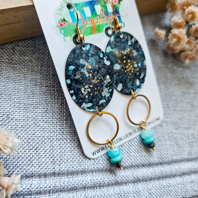 Gold and Turquoise Patina Triple Drop Earrings
