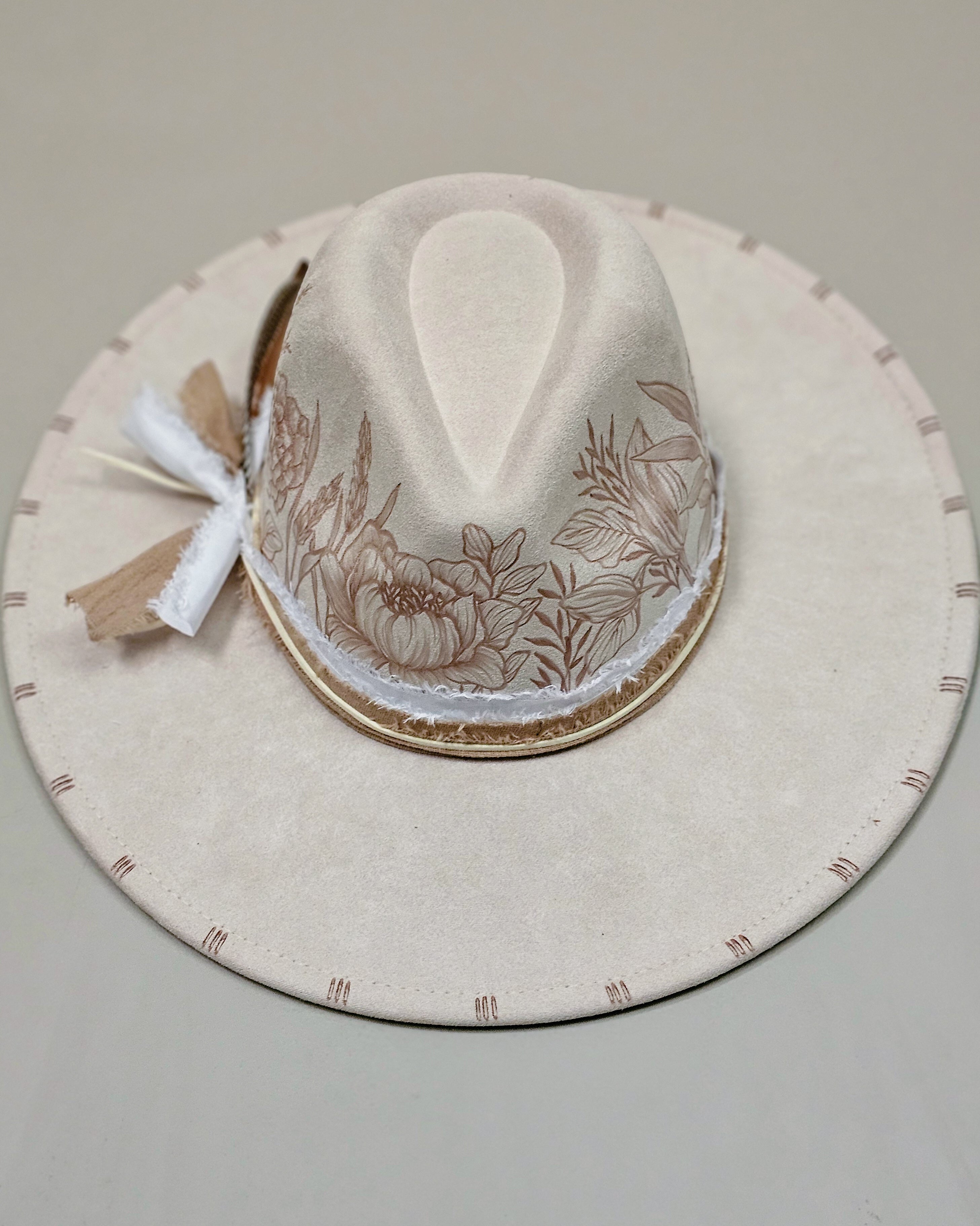 NWT Boho Festival Concho Belted Wide Brim Hat Ivory Brown Western Concho Hat main image 3