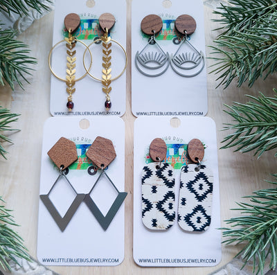 Aztec Print Cork + Oval Wood Post Earrings