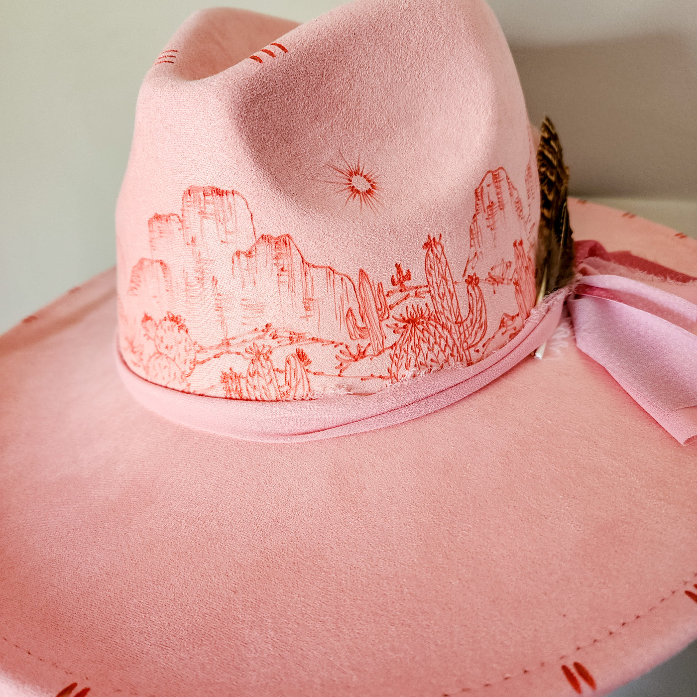 Desert Dreamin' || Light Pink Suede Burned Wide Brim Hat