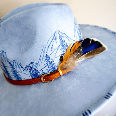 Play Me Some Mountain Music|| Light Blue Suede Burned Wide Brim Hat
