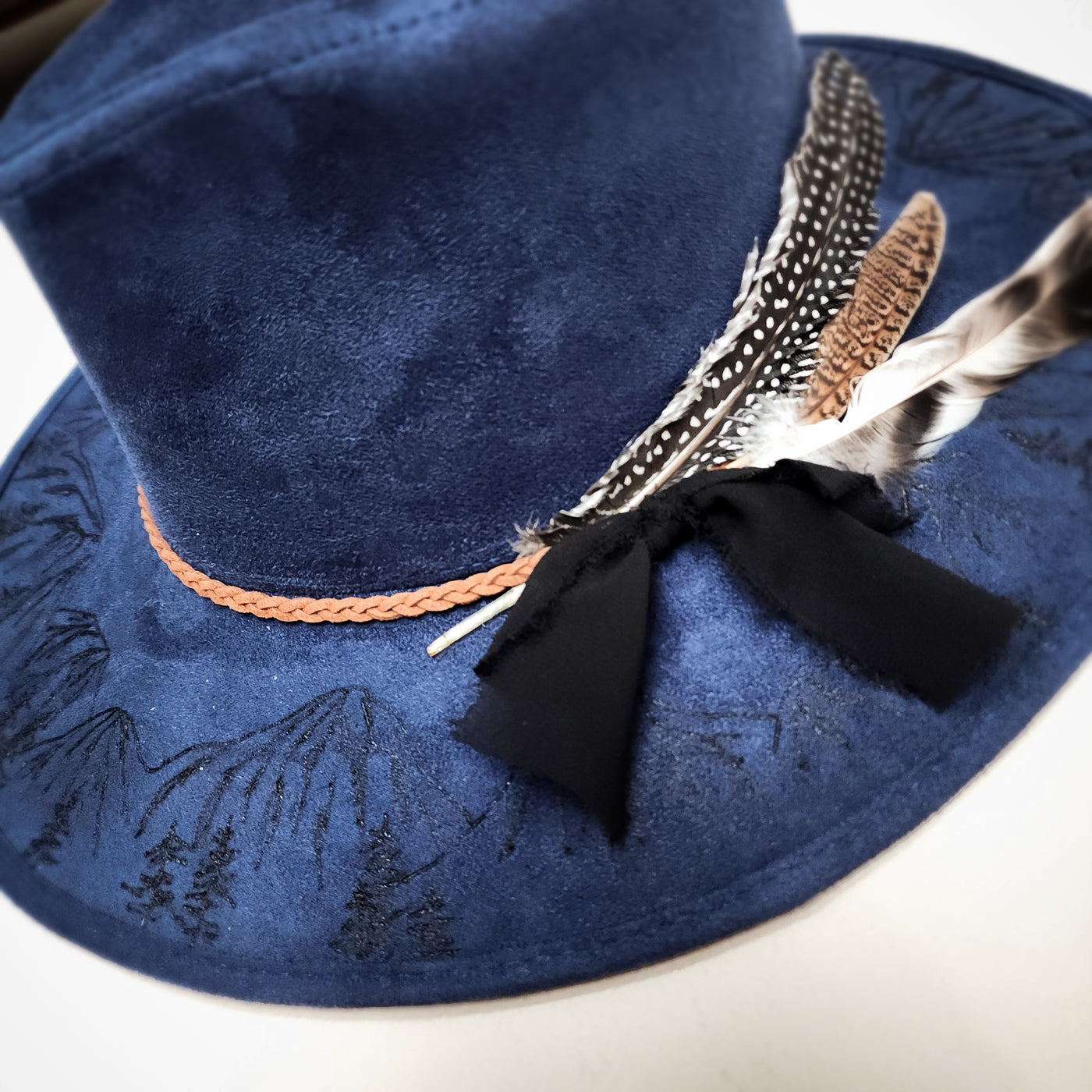 Mountain Blues  || Navy Suede Burned Wide Brim Hat