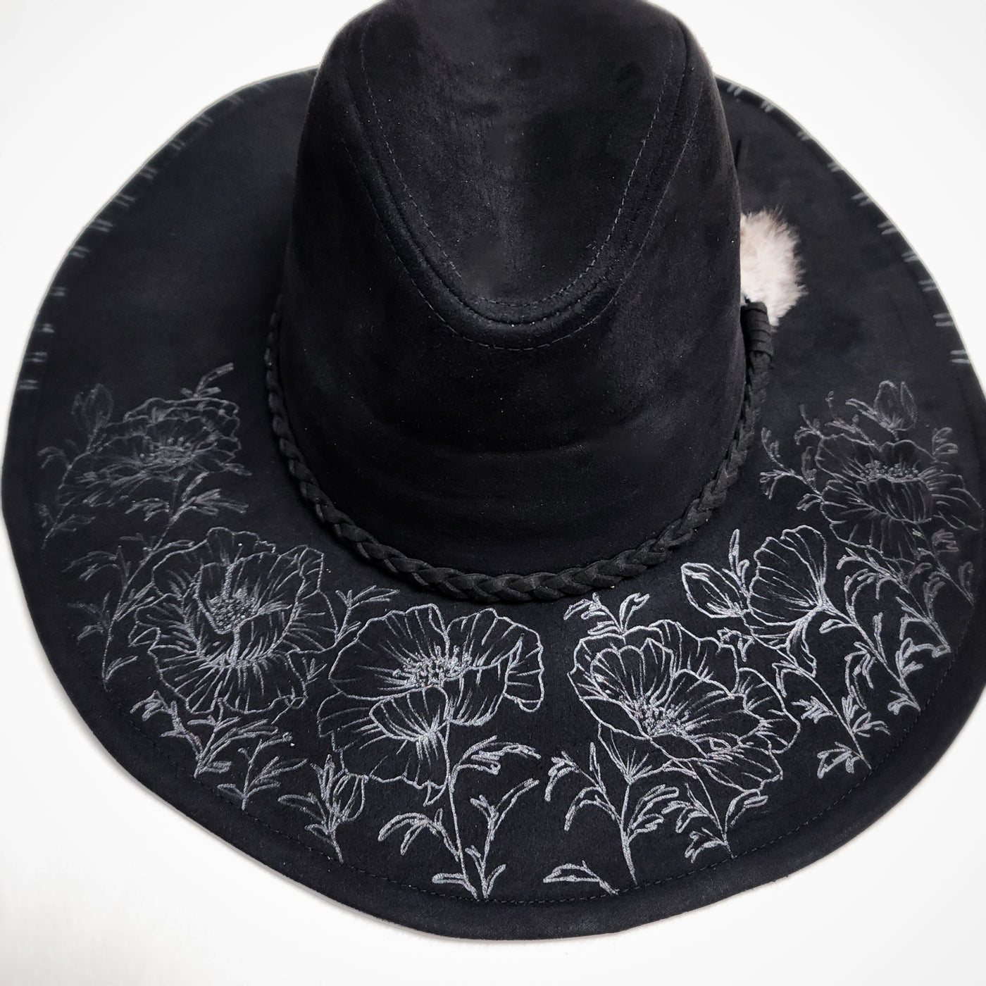 Pippa's Poppies || Black Suede Burned Wide Brim Floppy Hat