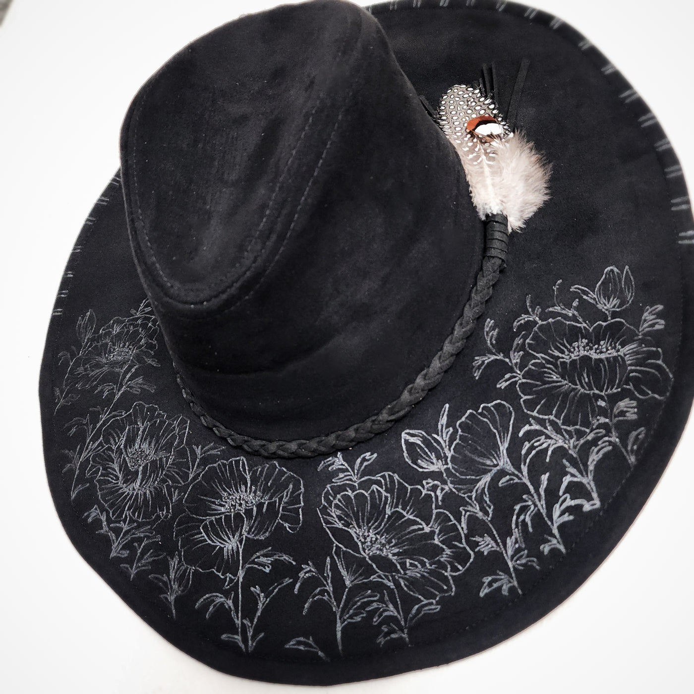 Pippa's Poppies || Black Suede Burned Wide Brim Floppy Hat