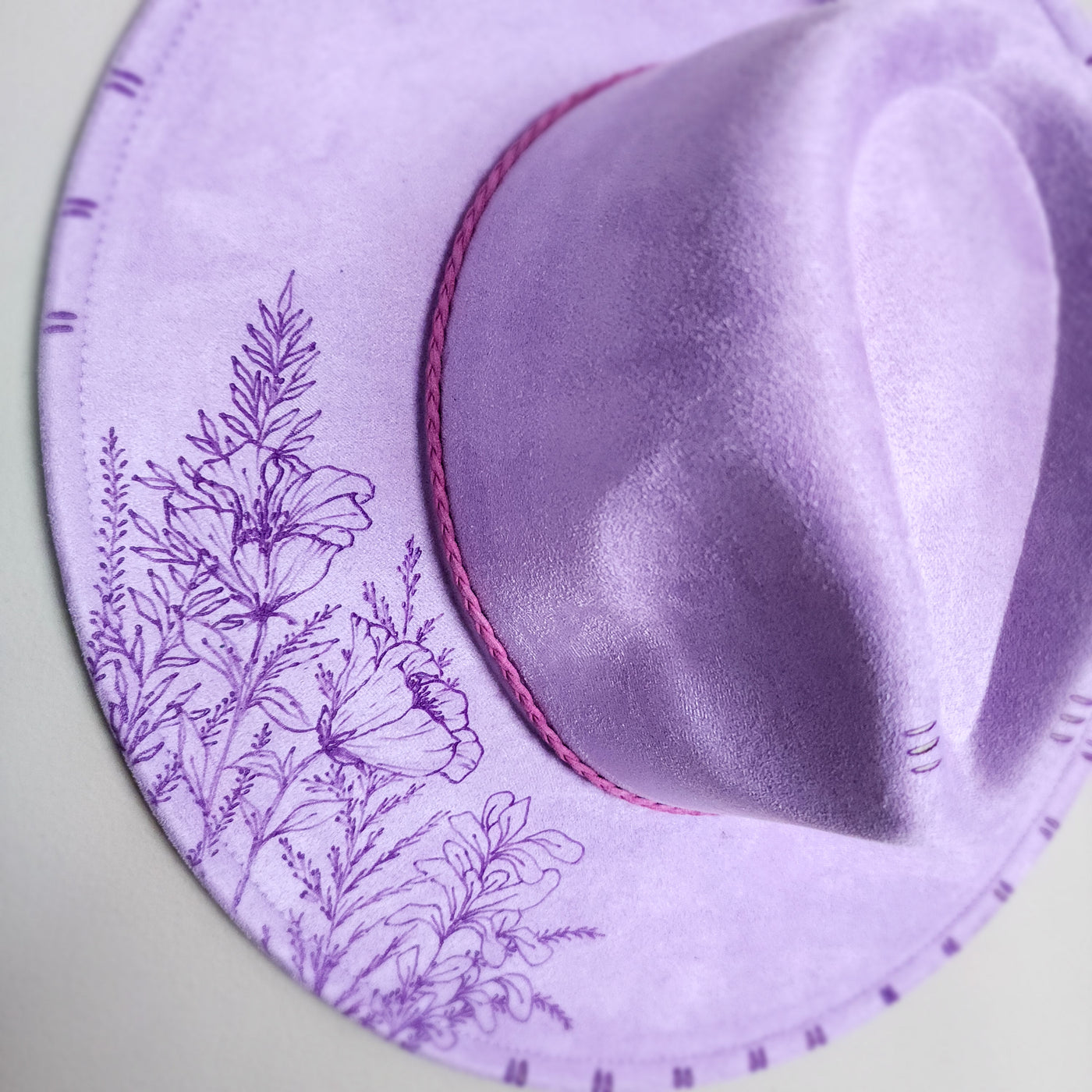Felicity || Light Lavender Suede Burned Wide Brim Hat