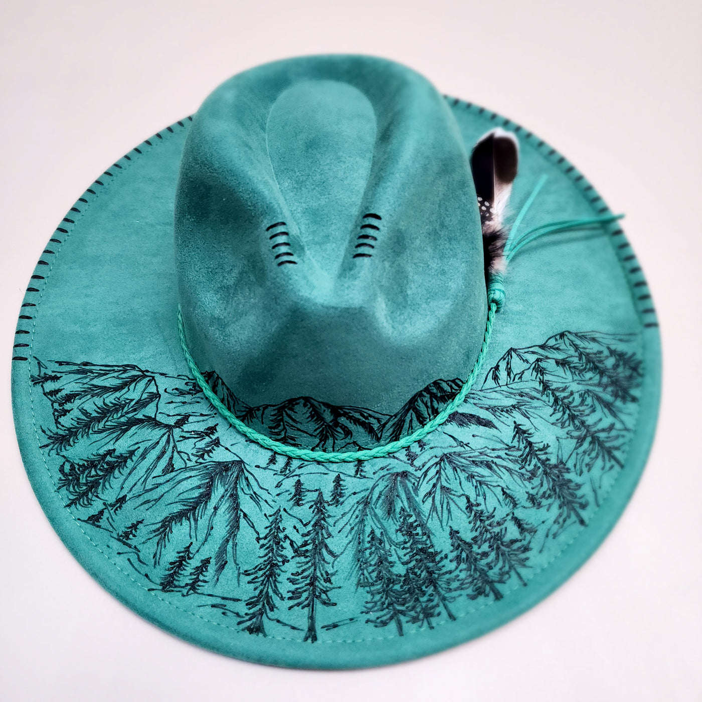 Up on that Green Mountain || Emerald Green Suede Burned Wide Brim Hat