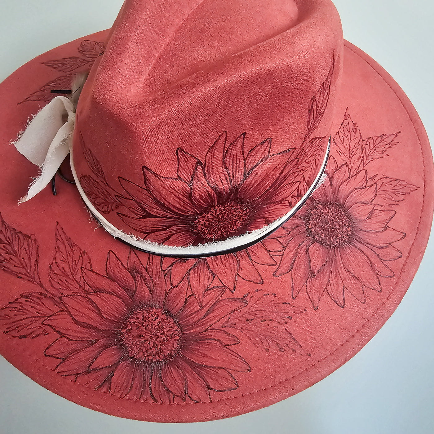 Sunflower Fields || Rusty Orange-Red Suede Freehand Burned Wide Brim Hat