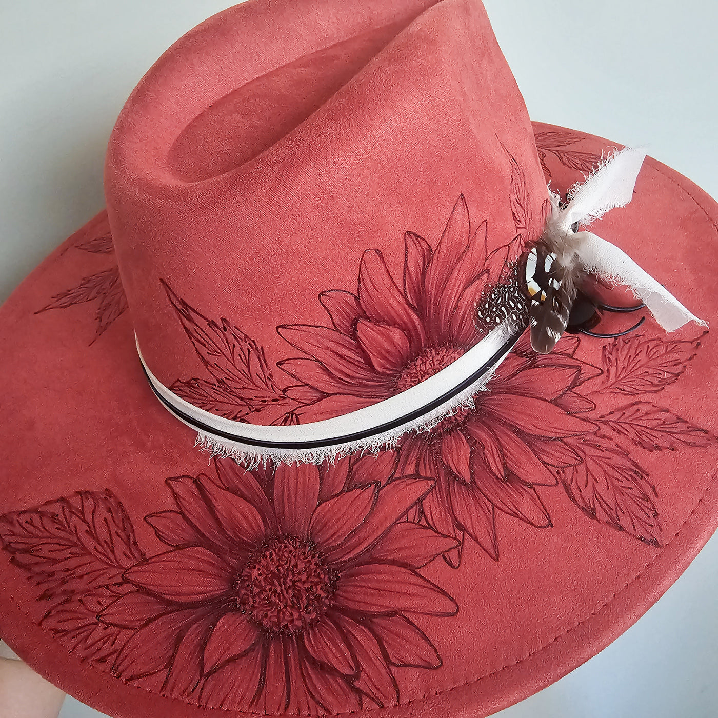 Sunflower Fields || Rusty Orange-Red Suede Freehand Burned Wide Brim Hat