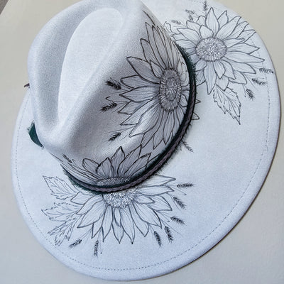 Sunny Days || Light Gray Suede Freehand Burned Wide Brim Hat