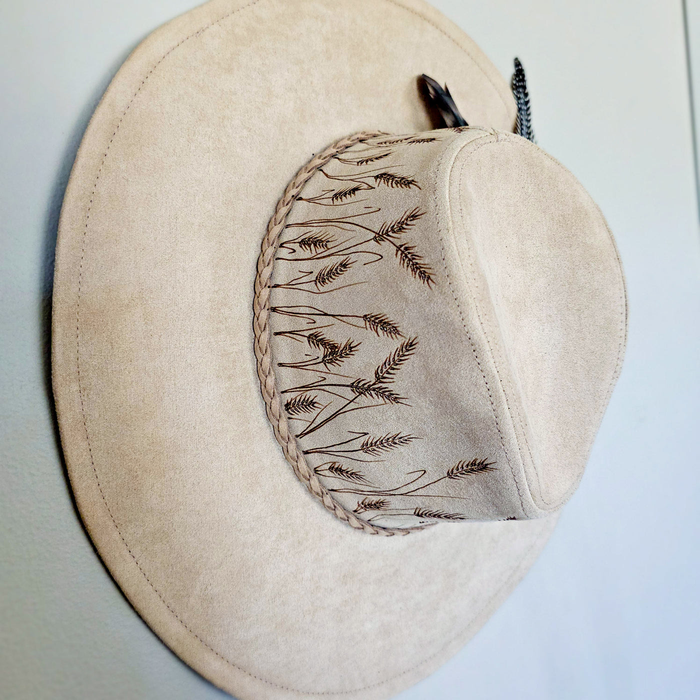 Midwest Mama || Light Tan Suede Burned Wide Brim Floppy Hat