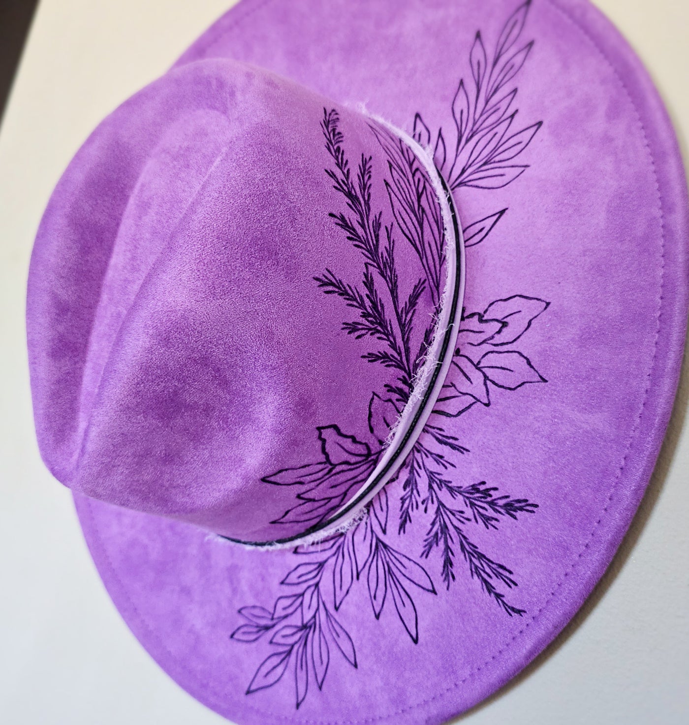 Purple Leaves || Violet Suede Burned Wide Brim Hat
