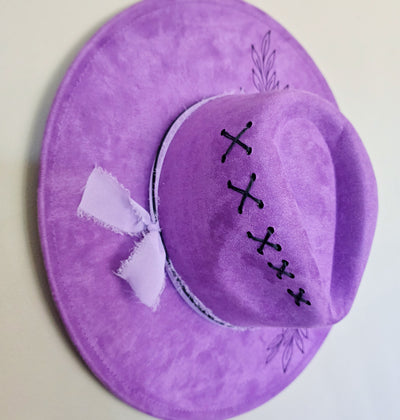 Purple Leaves || Violet Suede Burned Wide Brim Hat
