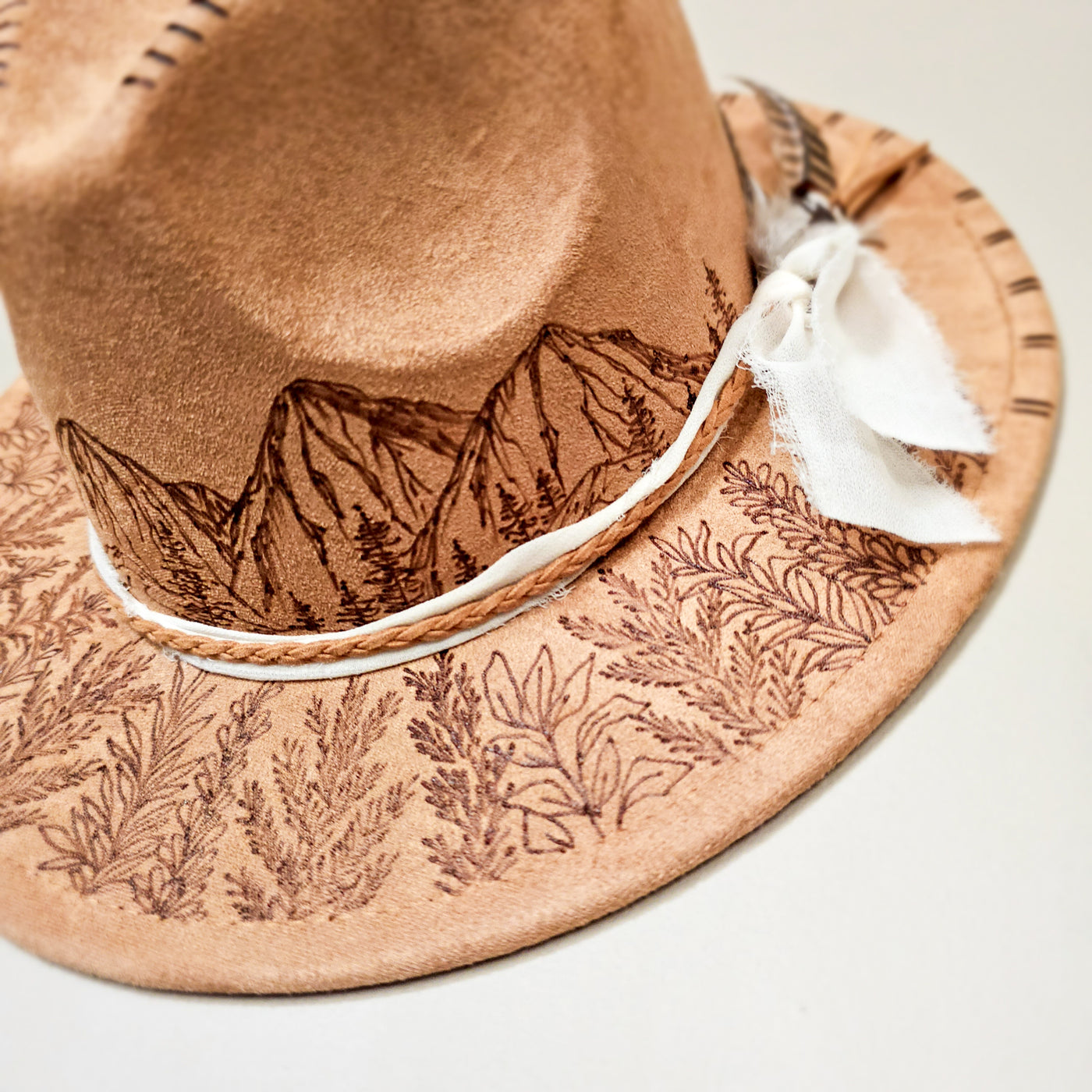 Wildflower Mountain || Light Tan Freehand Burned Felt Fedora Small Brim Hat