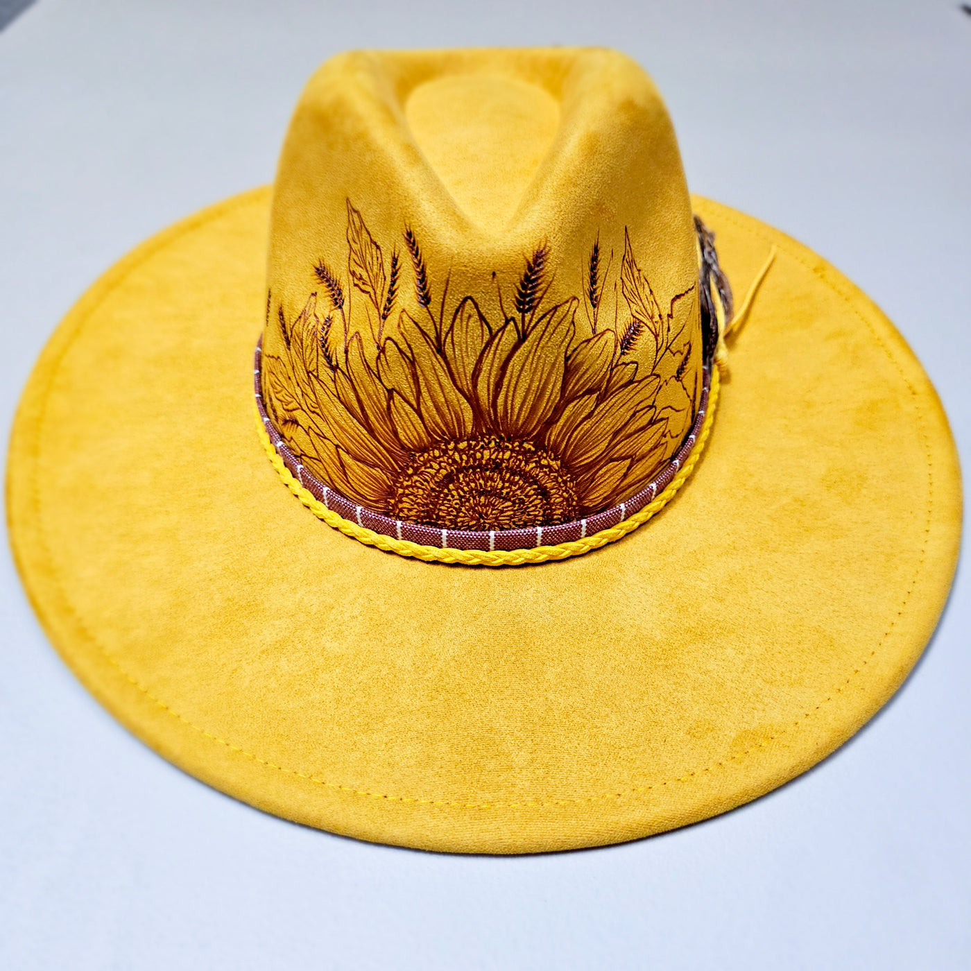 Golden Wheat || Mustard Suede Burned Wide Brim Hat