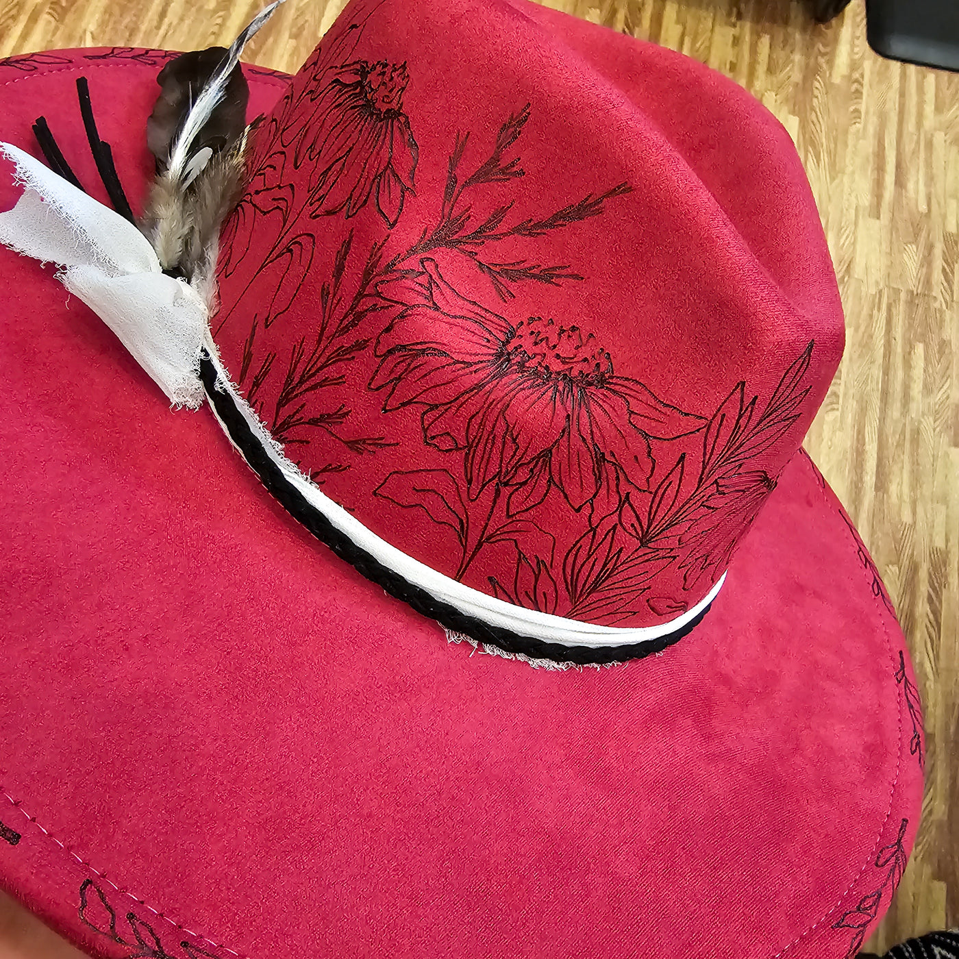 Happy Holidays || Cranberry Suede Burned Wide Brim Hat