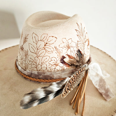 Country Bouquet || Ivory Suede Burned Wide Brim Hat