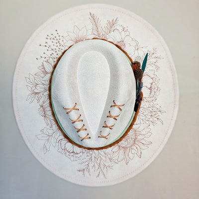 Ivory Garden || Ivory Suede Burned Wide Brim Hat