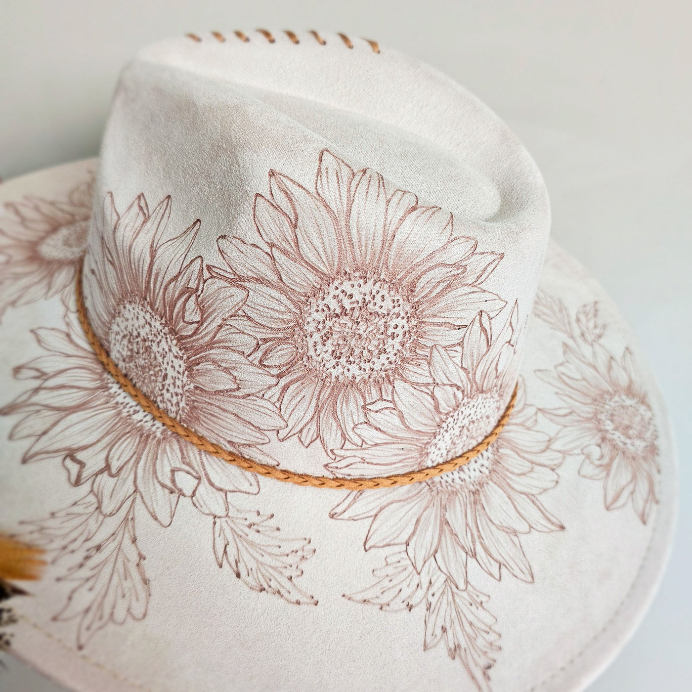 Sunflower Beauty || Ivory Suede Burned Wide Brim Hat