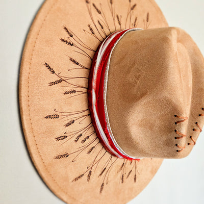 The Wheat State || Tan Suede Burned Wide Brim Hat