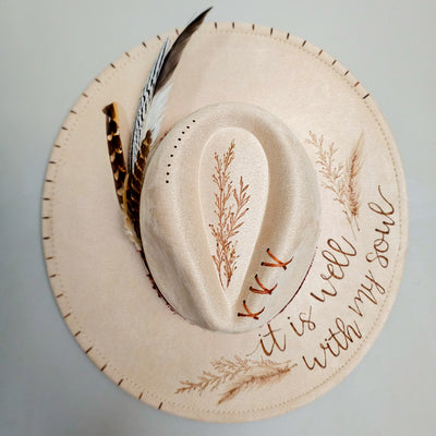 It is well with my soul || Ivory Suede Burned Wide Brim Hat