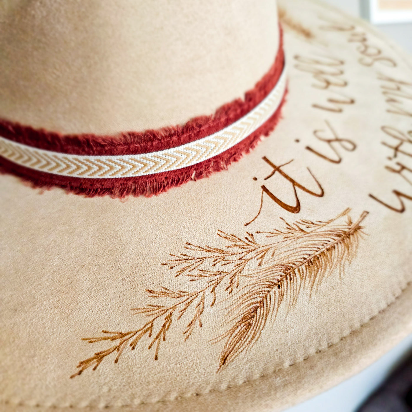 It is well with my soul || Ivory Suede Burned Wide Brim Hat