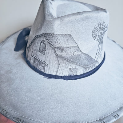 On the Farm || Light Gray Suede Burned Wide Brim Hat