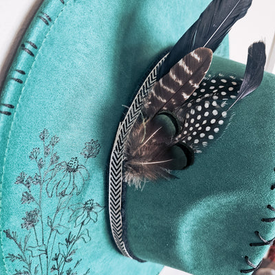 Wildflower Bundles || Teal Green Suede Burned Wide Brim Hat