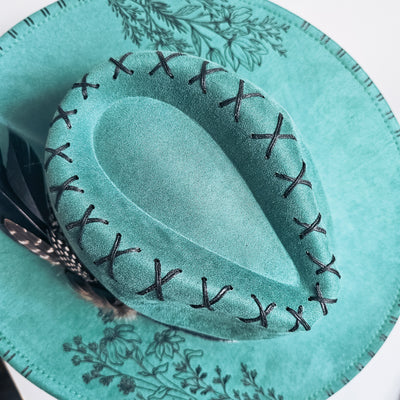 Wildflower Bundles || Teal Green Suede Burned Wide Brim Hat