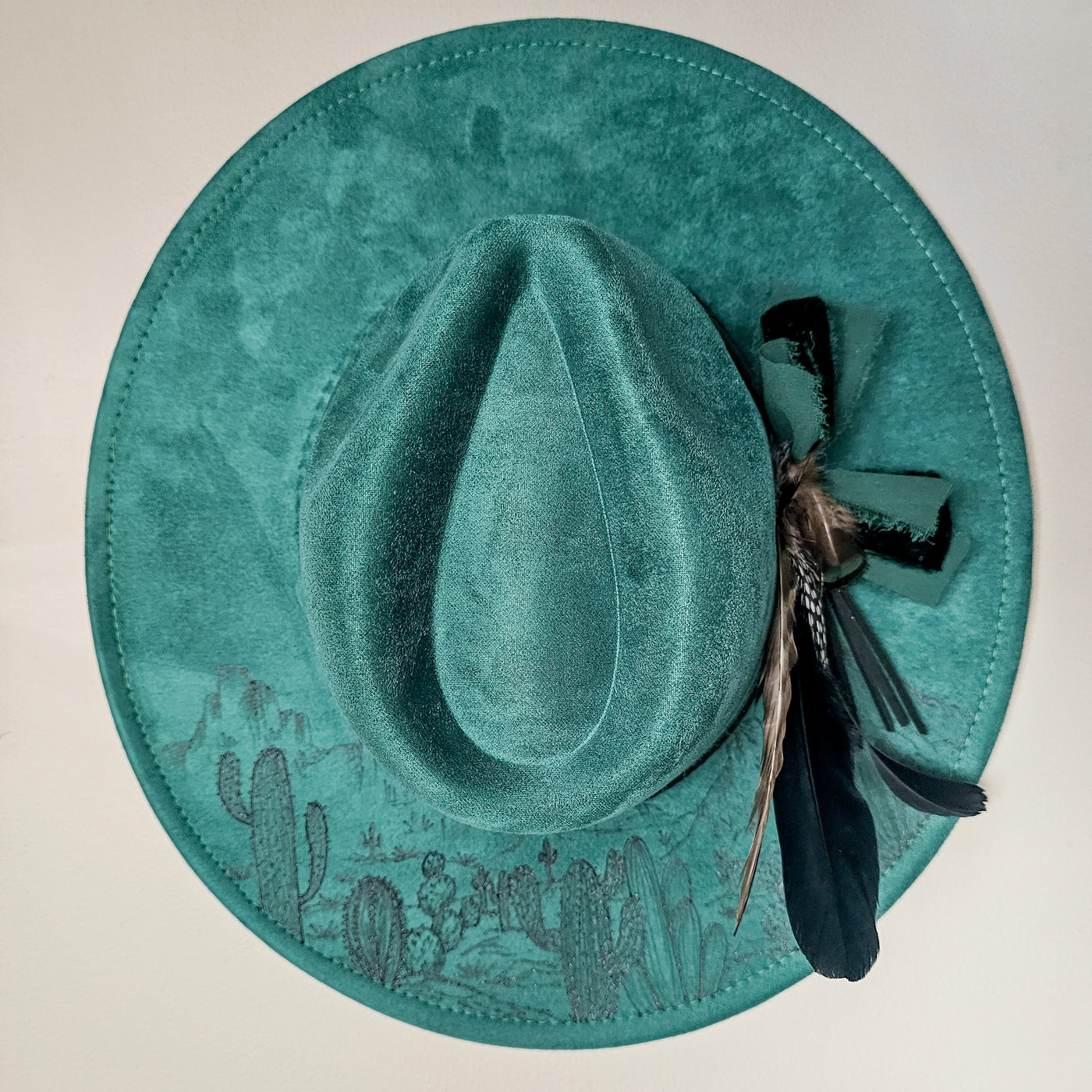 Sante Fe || Green Suede Burned Wide Brim Hat