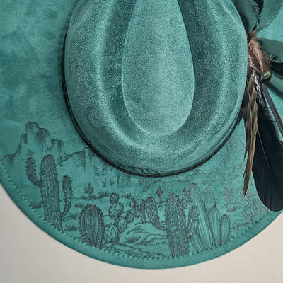 Sante Fe || Green Suede Burned Wide Brim Hat