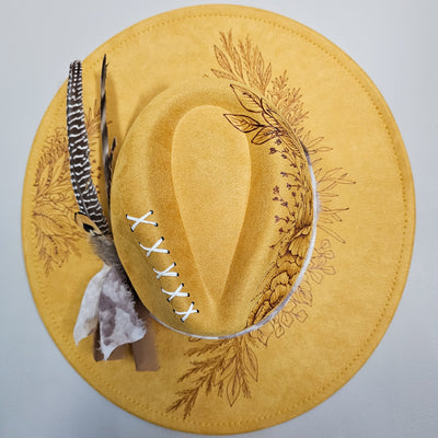 Golden Hour || Mustard Suede Burned Wide Brim Hat