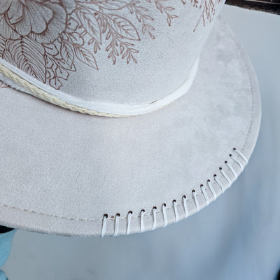 Wedding Party || Ivory Suede Burned Wide Brim Hat