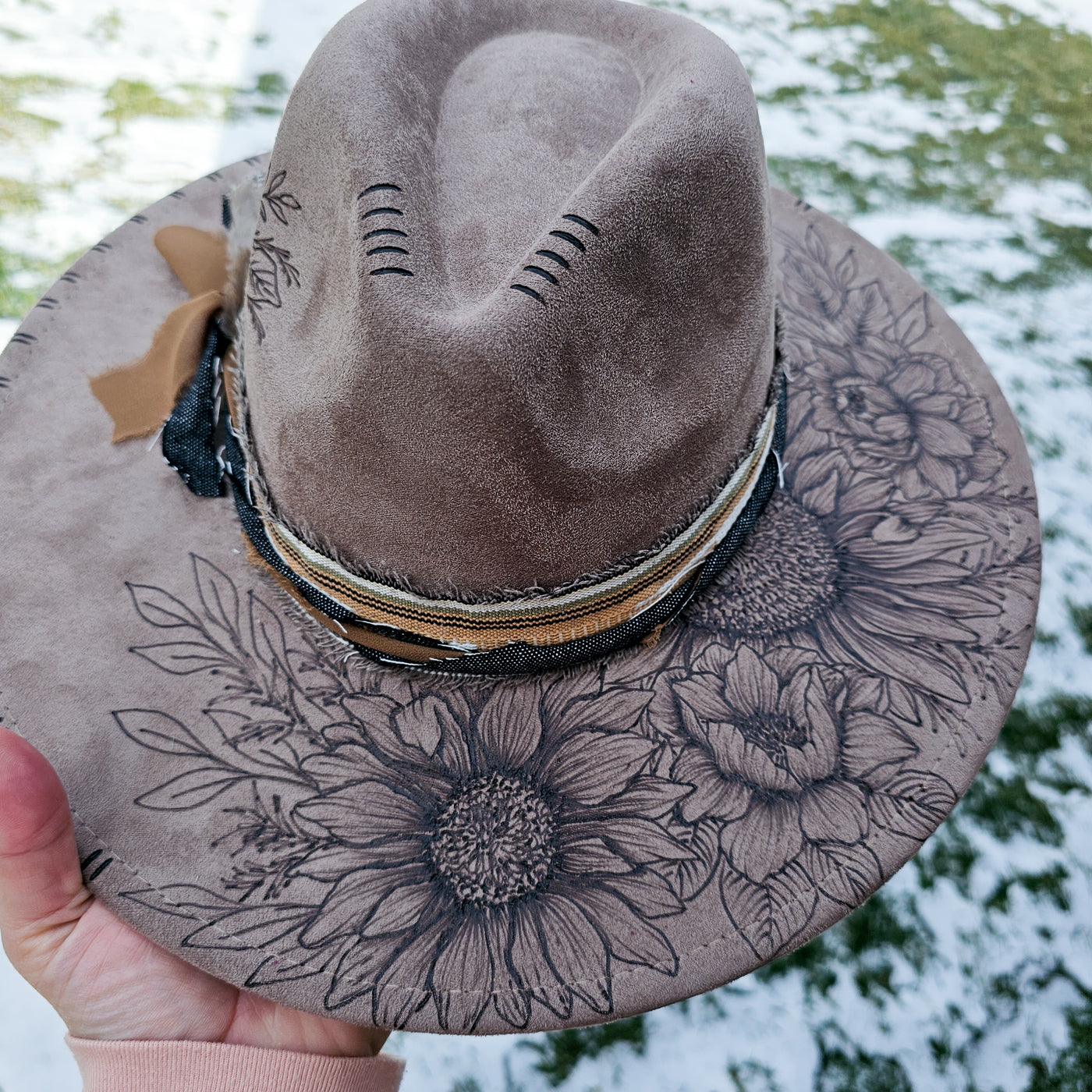Sunflower Friends|| Taupe Greige Suede Burned Wide Brim Hat
