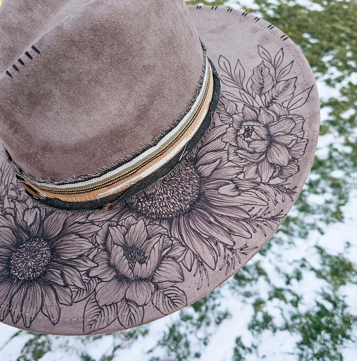 Sunflower Friends|| Taupe Greige Suede Burned Wide Brim Hat