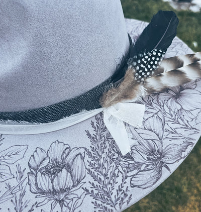 The Whole Garden || Natural Gray Suede Burned Wide Brim Hat