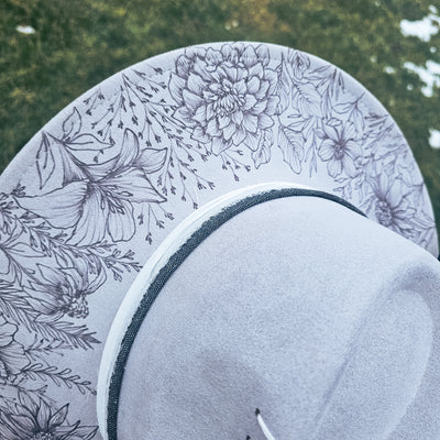 The Whole Garden || Natural Gray Suede Burned Wide Brim Hat