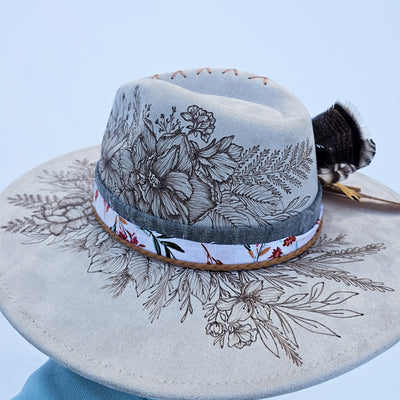 Flower Market || Ivory Tan Suede Burned Wide Brim Hat