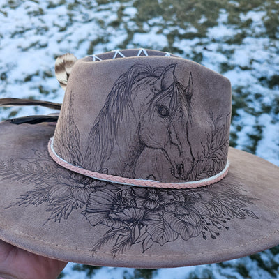 Kentucky Derby || Taupe Suede Burned Wide Brim Hat
