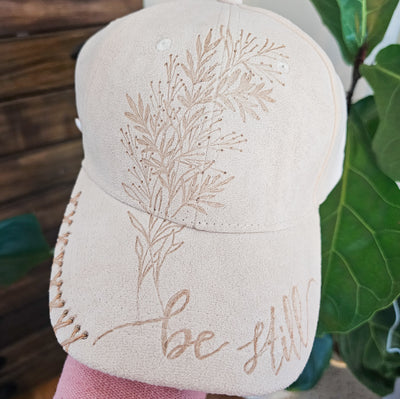 Be Still || Ivory Suede Ball Cap || Freehand Burned