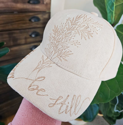 Be Still || Ivory Suede Ball Cap || Freehand Burned