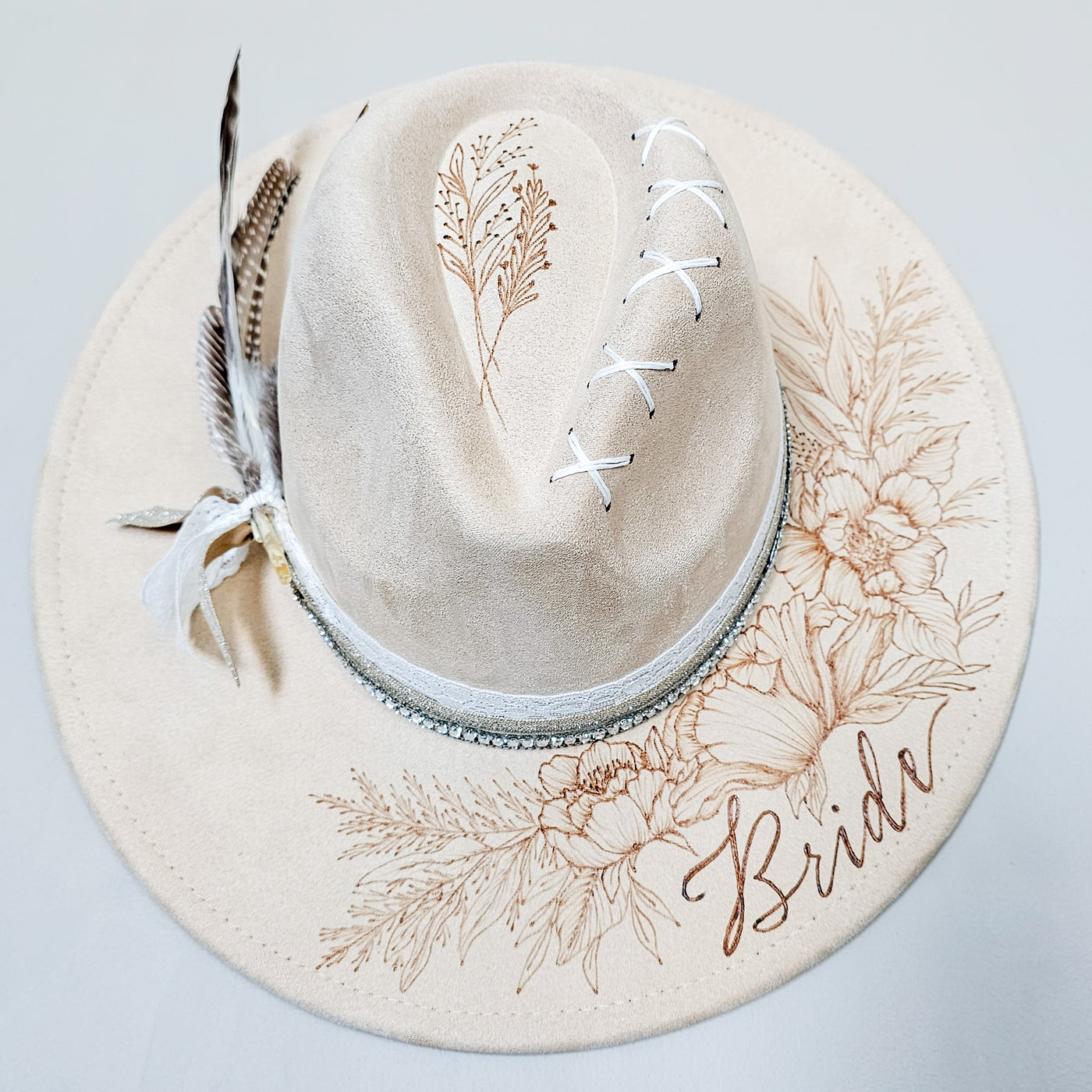 Bride || Ivory Suede Burned Wide Brim Hat