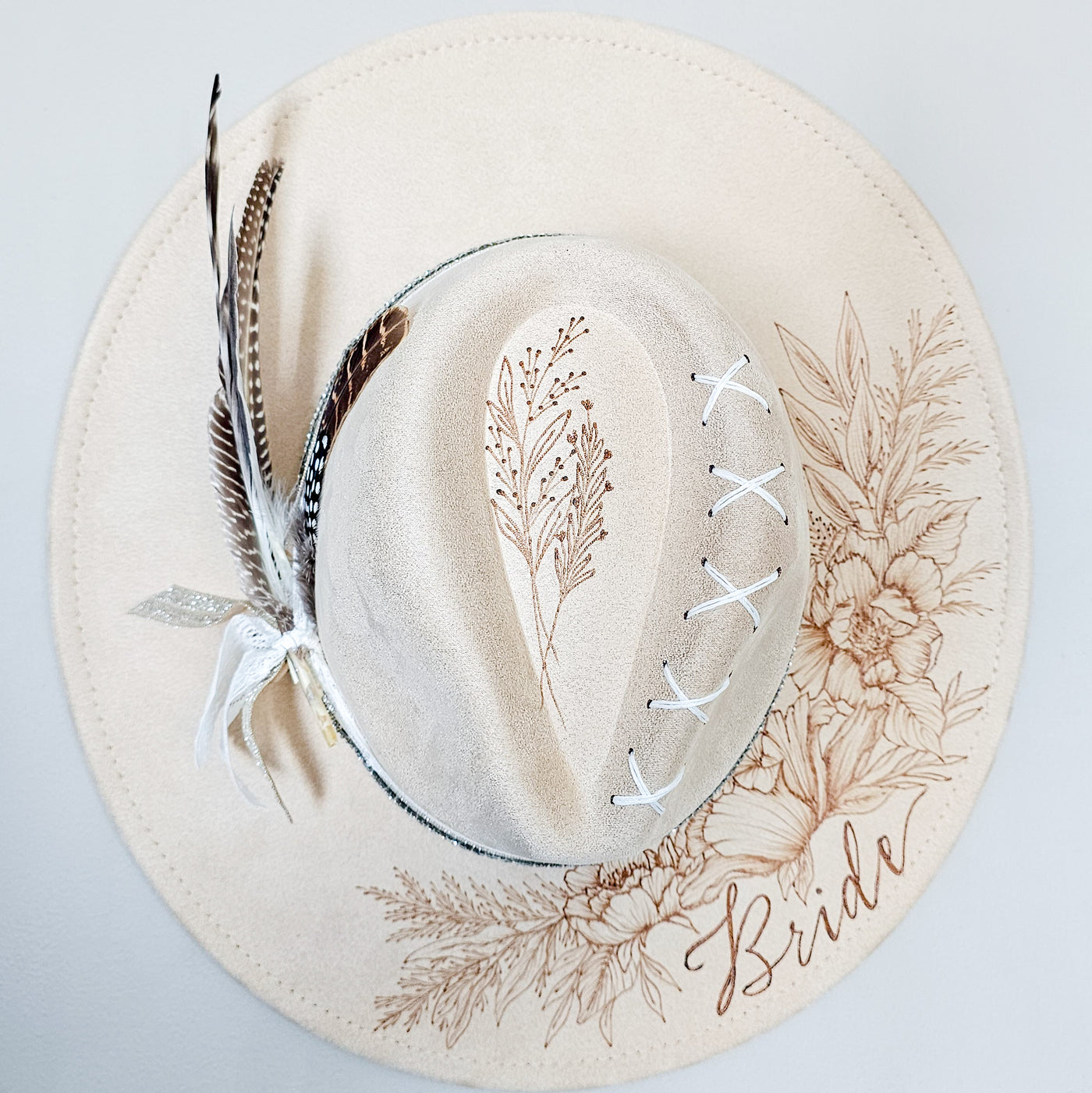 Bride || Ivory Suede Burned Wide Brim Hat