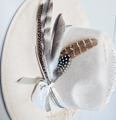 Bride || Ivory Suede Burned Wide Brim Hat