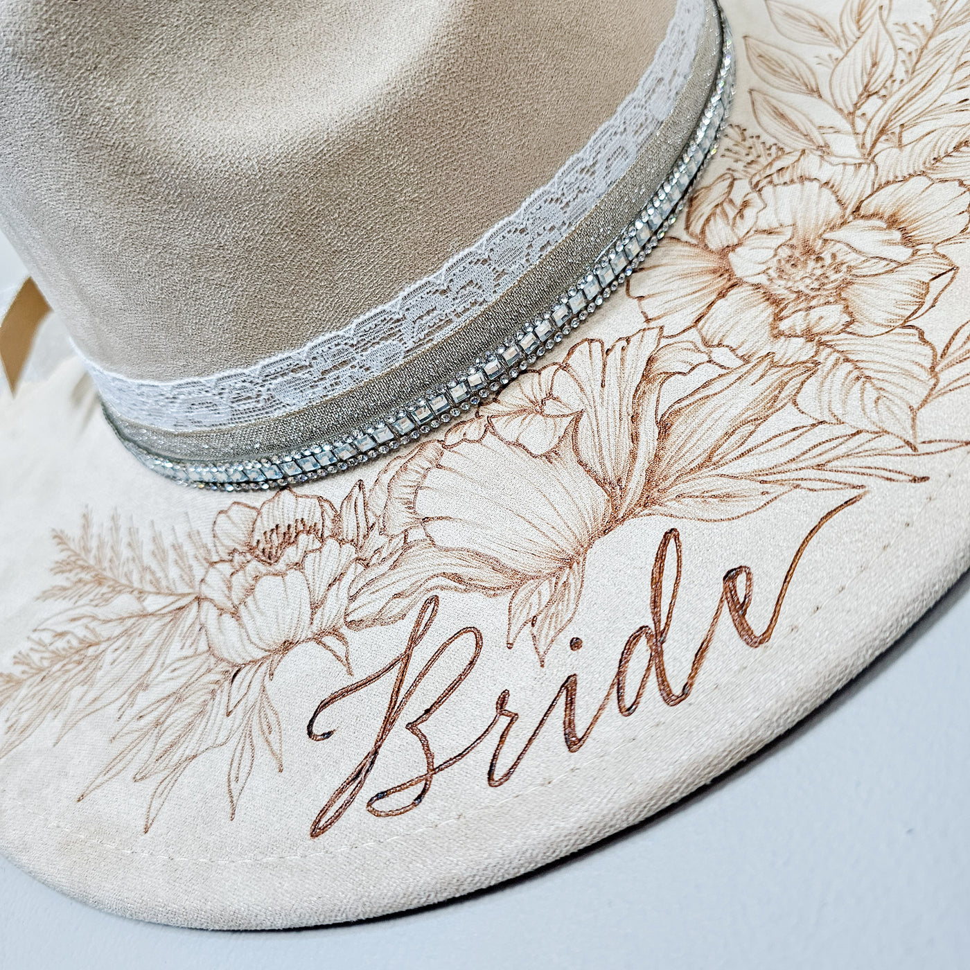 Bride || Ivory Suede Burned Wide Brim Hat