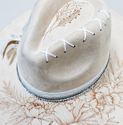 Bride || Ivory Suede Burned Wide Brim Hat