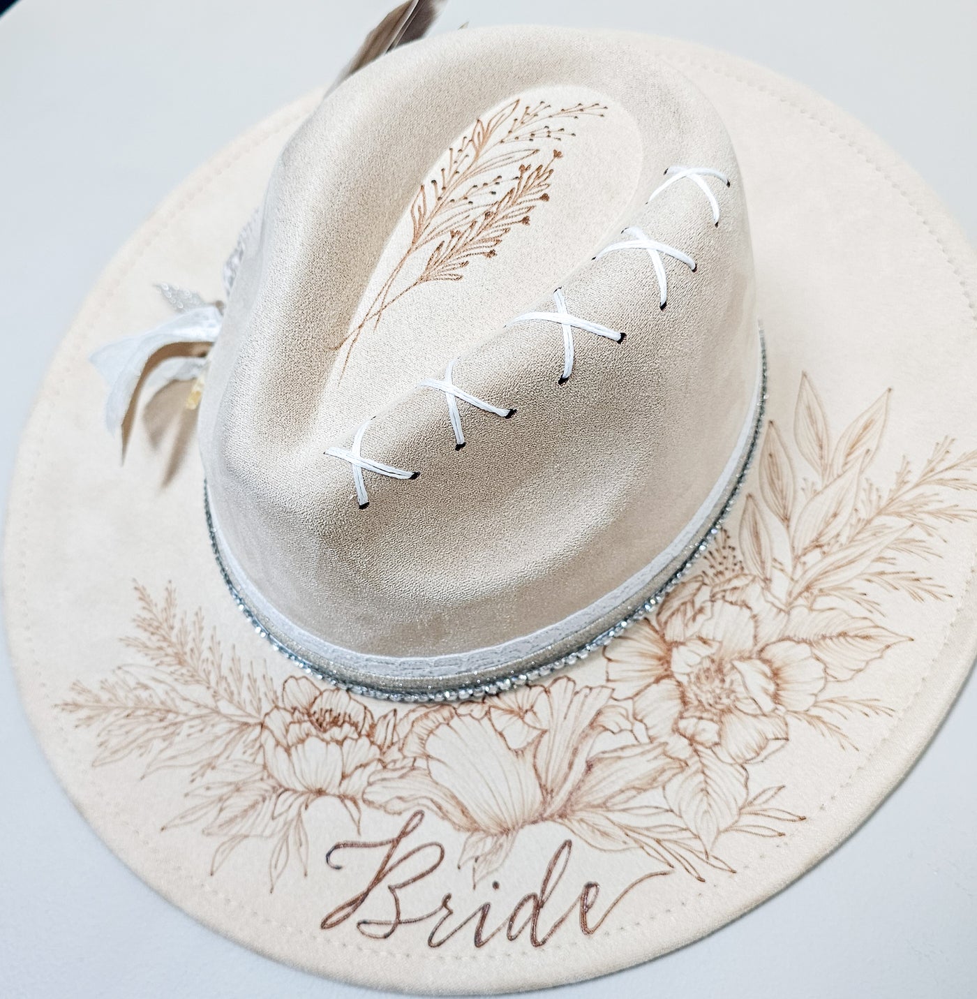 Bride || Ivory Suede Burned Wide Brim Hat