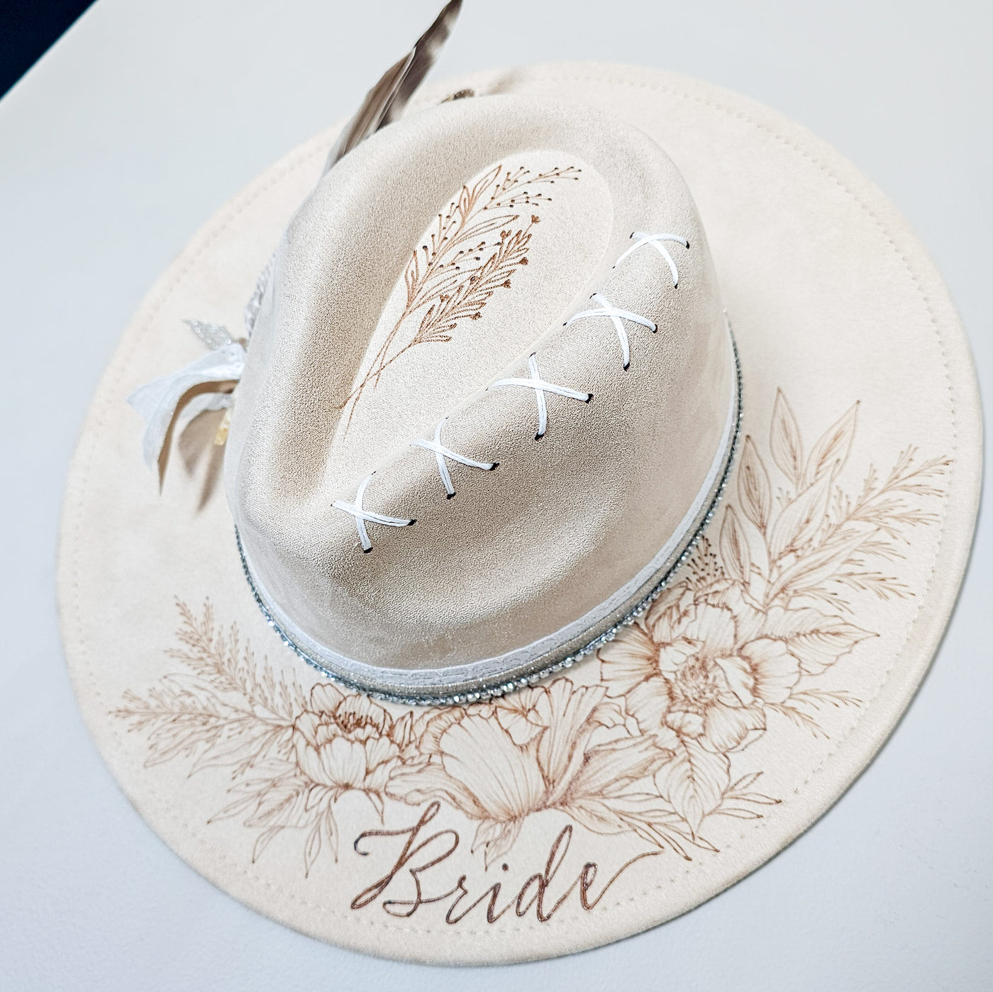 Bride || Ivory Suede Burned Wide Brim Hat