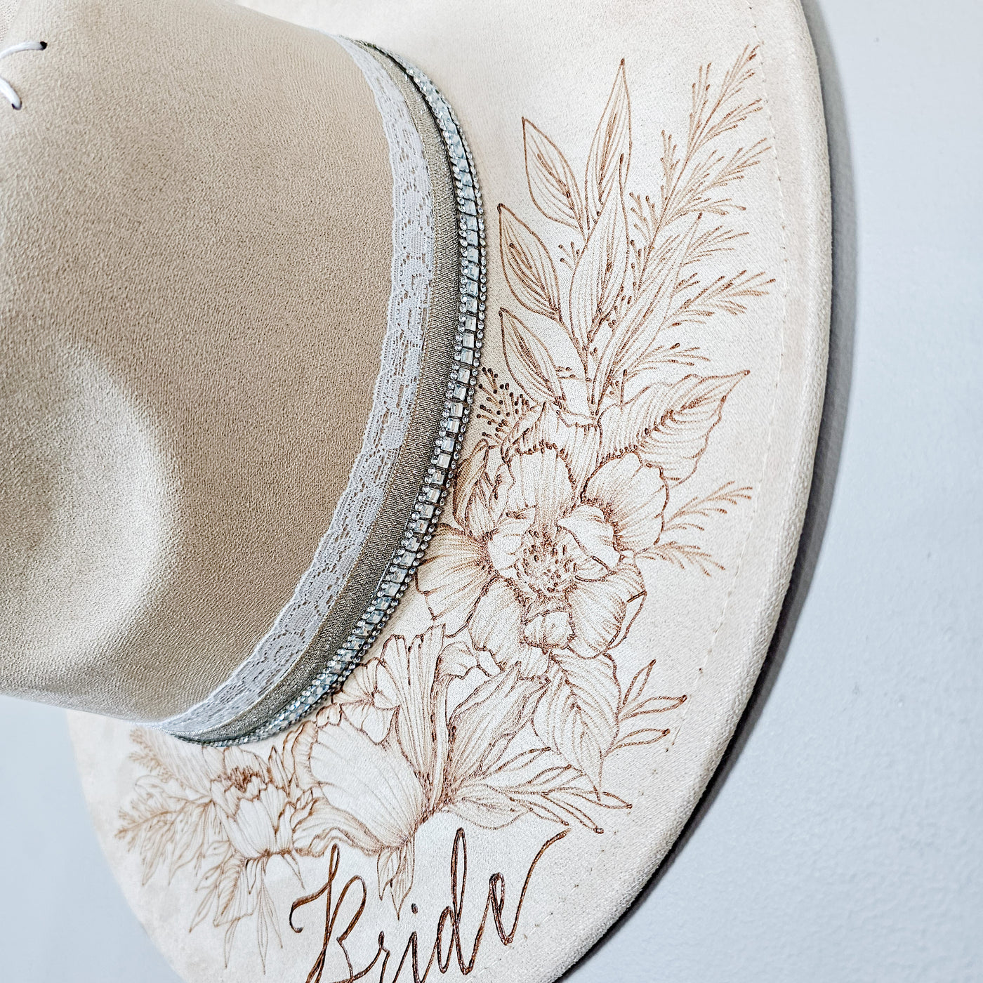 Bride || Ivory Suede Burned Wide Brim Hat