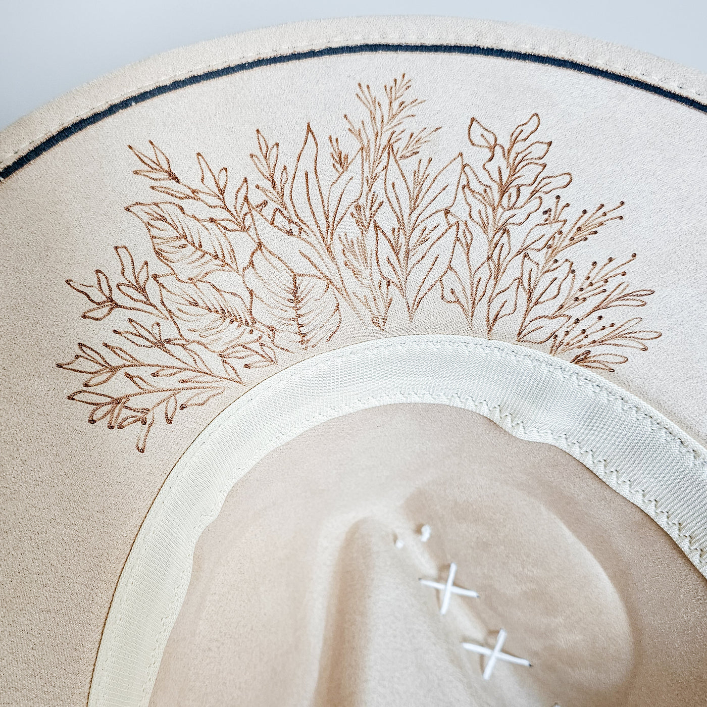 Bride || Ivory Suede Burned Wide Brim Hat