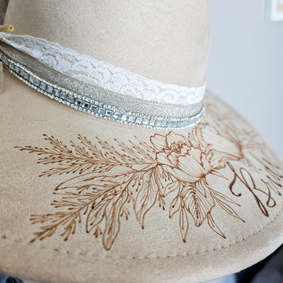 Bride || Ivory Suede Burned Wide Brim Hat